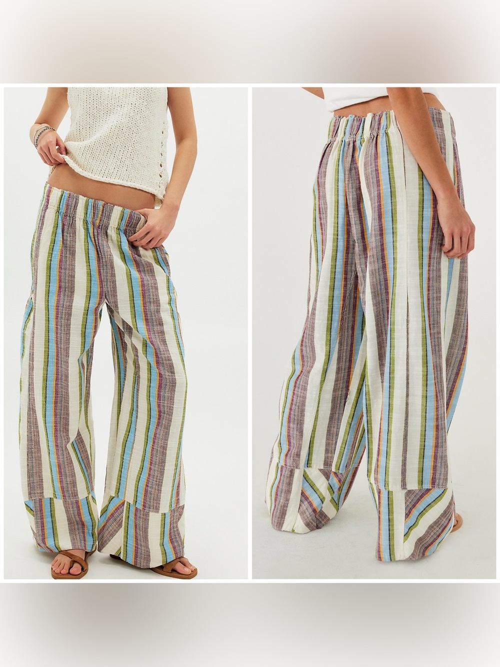 NWOT Free People Day's End Linen Striped Pull-On Pants - ivory combo - XS